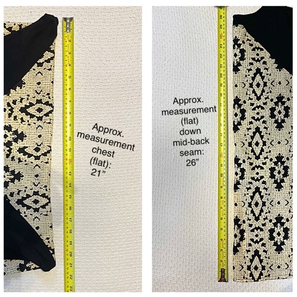 STITCH FIX LE LIS Mari M Black Pattern Mix Material 3/4 Sleeve Knit High-Low Top - Picture 5 of 11